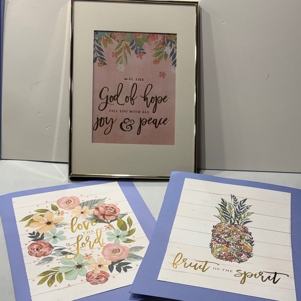 Framed interchangeable Floral religious Inspirational gold foil Wall Art Set